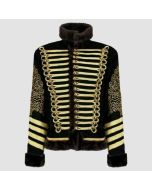 Black Faux Fur Jacket For Men Premium Military Hussar Uniform - Jacket Tailor