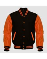Orange Leather Sleeves Baseball Bomber Style Vintage Jacket - Jacket Tailor