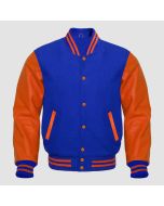 Wool Letterman Boys College Varsity Bomber Jacket Royal & orange - Jacket Tailor