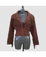 Vintage Western Fringed Jacket Cropped Low Plunge Neck - Jacket Tailor