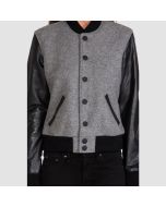 Short Body Smart Fit black & gray stylish varsity jacket women's - Jacket Tailor