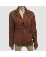 Women suede leather fringe criminal western jacket Handmade - Jacket Tailor