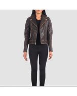 Carolyn Quilted Vintage Brown Biker Jacket