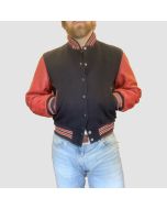 Vintage Men's Golden Bear Varsity Baseball Jacket Black And Red - Jacket Tailor