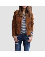 Women's Vintage Brown Suede Leather Fringe Jacket - Jacket Tailor