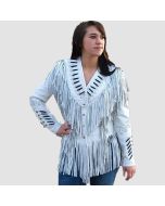 Women's White Fringed Suede Leather Jacket - Jacket Tailor