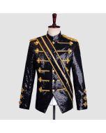 Men's Sequin Uniform MJ Dance Wear Glitter Black Michael Jackson