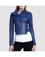 Women’s Blue Biker Leather Jacket