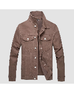 Brown Jacket Denim With Snap Button Front and Chest Pockets for Men-Jacket Tailor