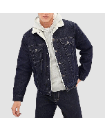 Dark Blue Denim Jacket With Warm Fleece Collar  Men Casual Outerwear-Jacket Tailor