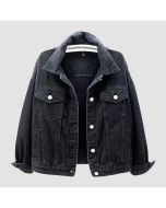 Denim.jacket Woman Cotton Button Closed Long Sleeve Solid Color Jacket With Pockets-Jacket Tailor
