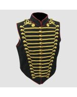 Men Steampunk Military Army black red With Gold Brass Buttons - Jacket Tailor