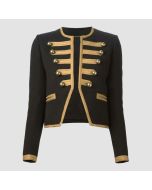 Gothic Style Black Cropped Officer Jacket For Womens - Front