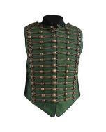 Green Military Black Piping Golden Braid Parade Vest - Front