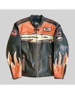Harley Davison Orange Screaming Eagle Leather Jacket