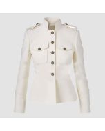 Women Military Style Jacket White Wool Army Blazer - jacket tailor