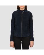 Kelsea Navy Blue Suede Biker Jacket
