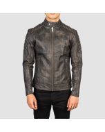 Fernando Quilted Distressed Brown Leather Biker Jacket