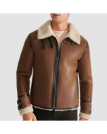 Men B3 RAF Tan Brown Pilot Shearling Leather Aviator Jacket