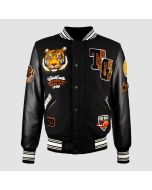 Men’s Black Varsity Jacket with Tiger Patch – WildCat Letterman Jacket by Jacket Tailor
