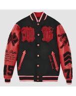 Men's Red and Black Letterman Jacket with Embroidered Patches