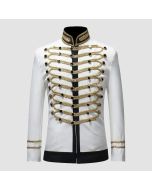 Men White Suits Notched Lapel Wedding Party Cotton Dinner Vintage Jacket - Front