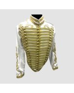 Mens Military Style Hussar White Jacket With Gold Braid - Front