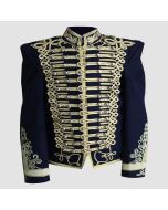 Military Steampunk Medium Nave Blue Wool Jacket - Front