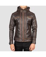Hector Vintage Brown Hooded Leather Biker Jacket