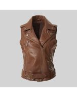 STYLISH WOMEN LEATHER MOTO BIKER VEST