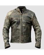 Mens Antique Retro Biker Distressed Leather Jacket