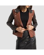 Women’s Two-Tone Faux Leather Biker Jacket