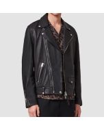 Mens Classic Black Leather Biker Jacket
