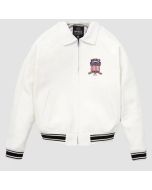 Men's New Avirex White Real Bomber American Flight Jacket Leather Jacket