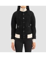   Black Suede Bomber Leather Jacket