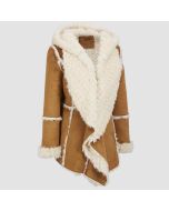 Women's Brown Shearling Hooded Overcoat