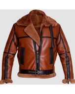 Mens Aviator Bomber Leather Jacket With Fur