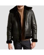 Men's B-3 Black Sheepskin Leather Bomber Jacket