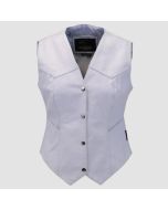 Long Ladies White Leather Vest
