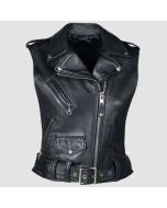Women Black Leather Motorcycle Vest