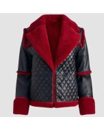Women's Aviator Pilot Style Red Shearling Jacket