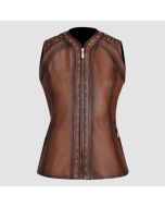 Womens Shoulder pads brown leather vest