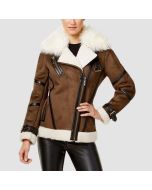Women's Brown Asymmetrical Shearling Leather Jacket