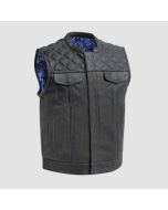 Downside Men's Motorcycle Leather Vest Black Blue
