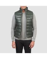 Reeves Green Leather Puffer Vest