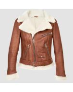 Chestnut Aviator Shearling Jacket - Front