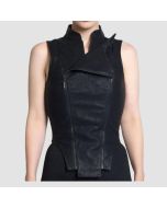 Womens Black Moto Biker Cyberpunk Leather Vest