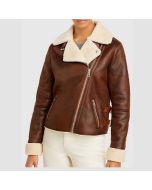 Women's Brown Leather Motorcycle Shearling Jacket
