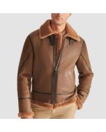 Men Camel Brown B3 Shearling Pilot Aviator Leather Jacket