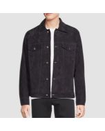 Men's Black Suede Trucker Jacket